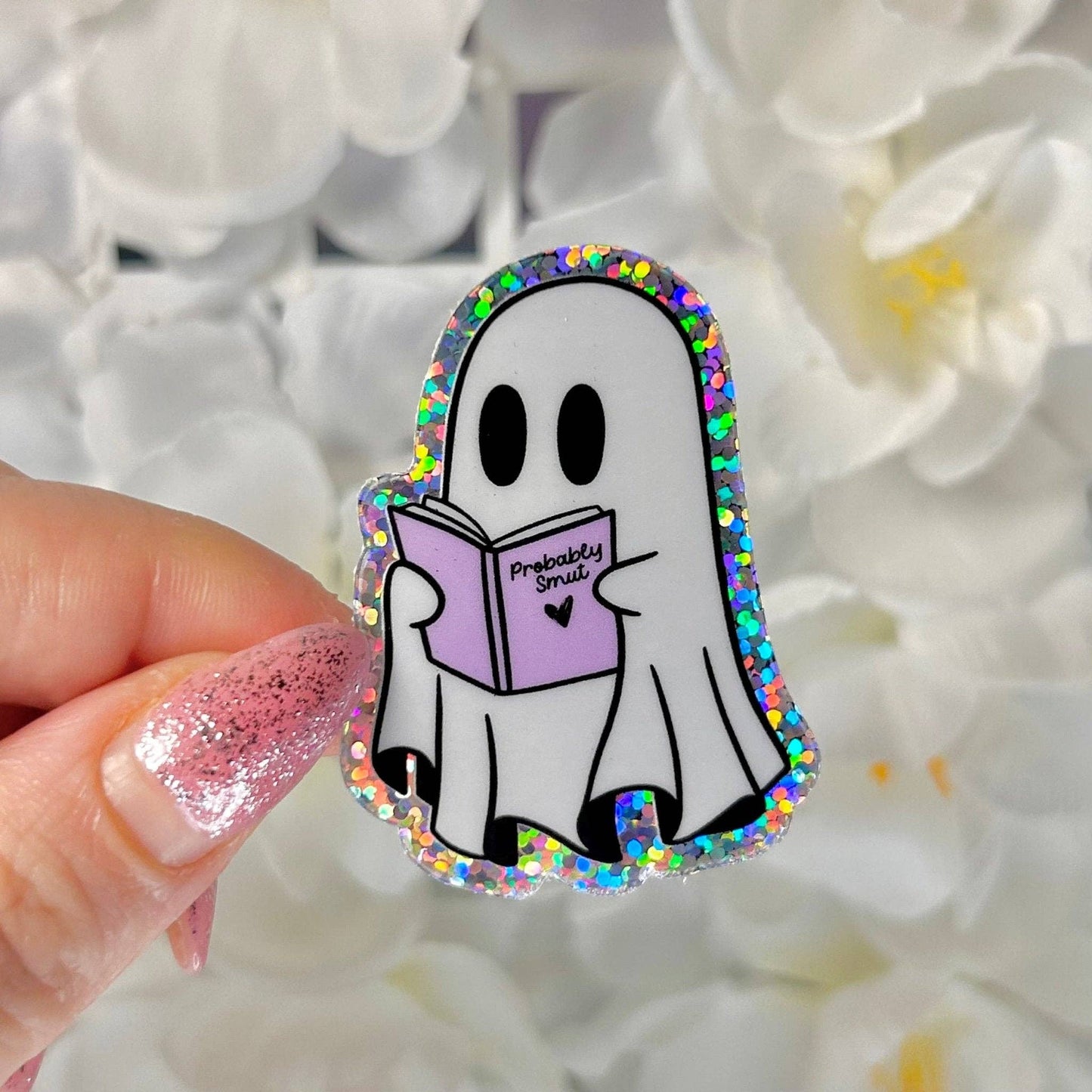 Ghost Reading Probably Smut Glitter Sticker