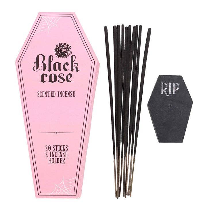Black Rose Incense Sticks with Coffin Holder