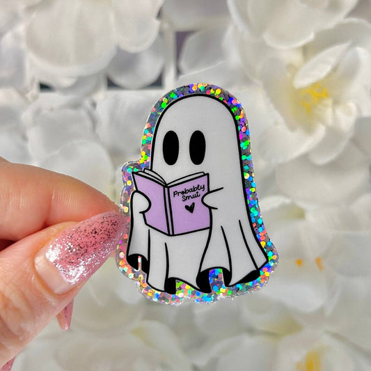 Ghost Reading Probably Smut Glitter Sticker